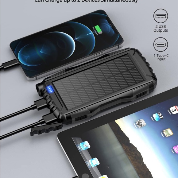 Solar Power Bank External Battery 5V 3.1A Qc 3.0 Fast Charger Flashlight (Black) - Picture 3 of 13